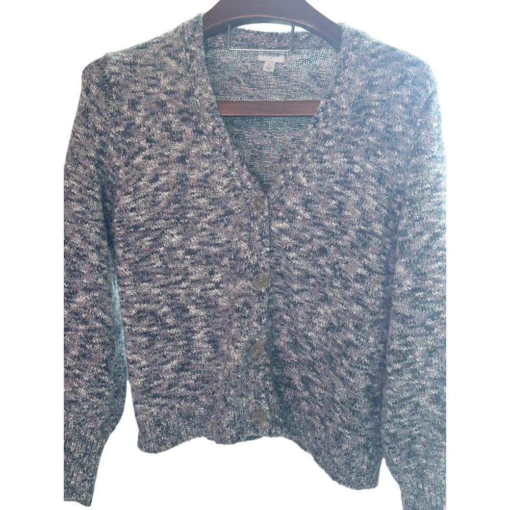 J.Crew Space Dye Cardigan Sweater‎ Blue Purple Marled Knit V-Neck Womens Large